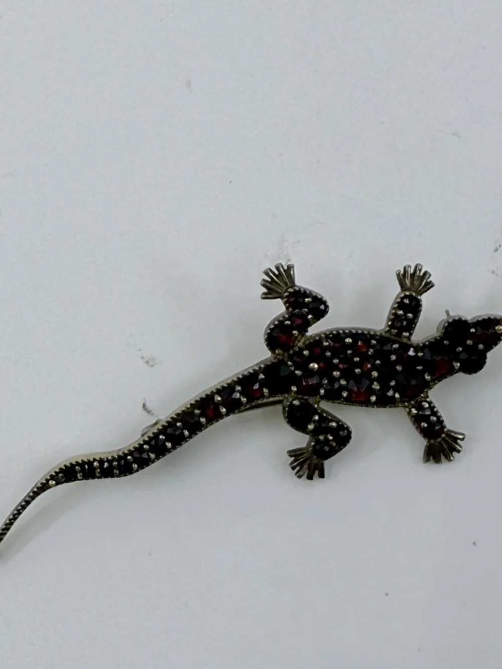 Victorian Bohemian Garnet Lizard Brooch/Pin in Vermeil Sterling Silver